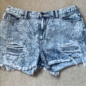 Bleach-Washed, Ripped Denim Shorts